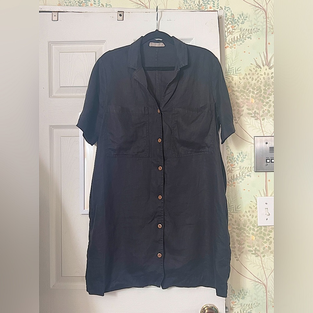 Everlane Black Linen Dress W/Front & Side Pockets ~ Size M